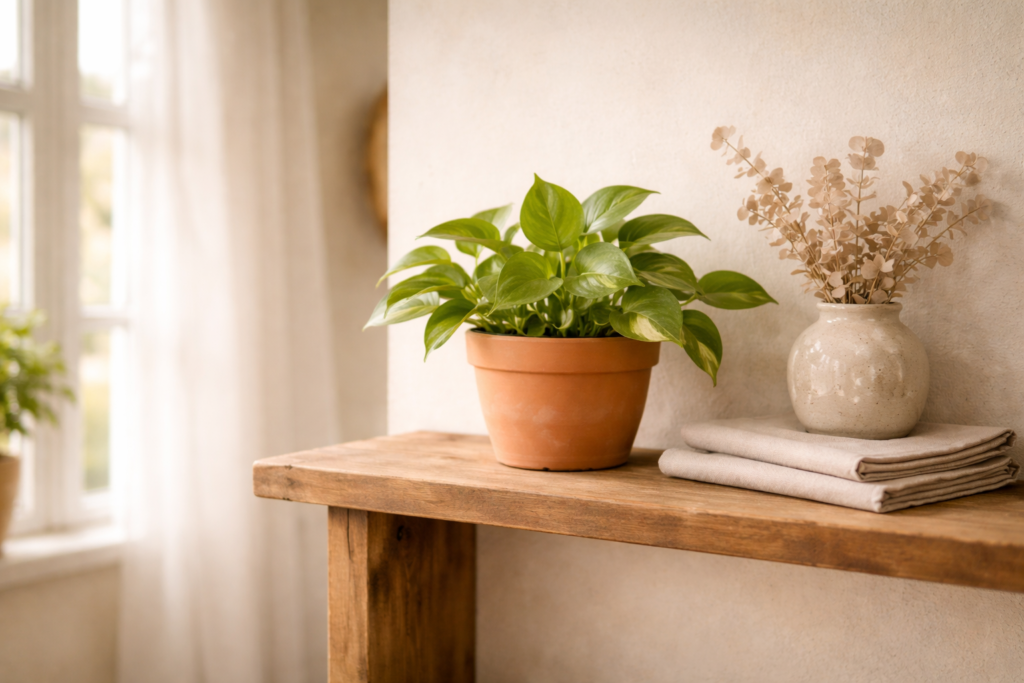 Plante en pot terre cuite home staging éco-responsable intérieur